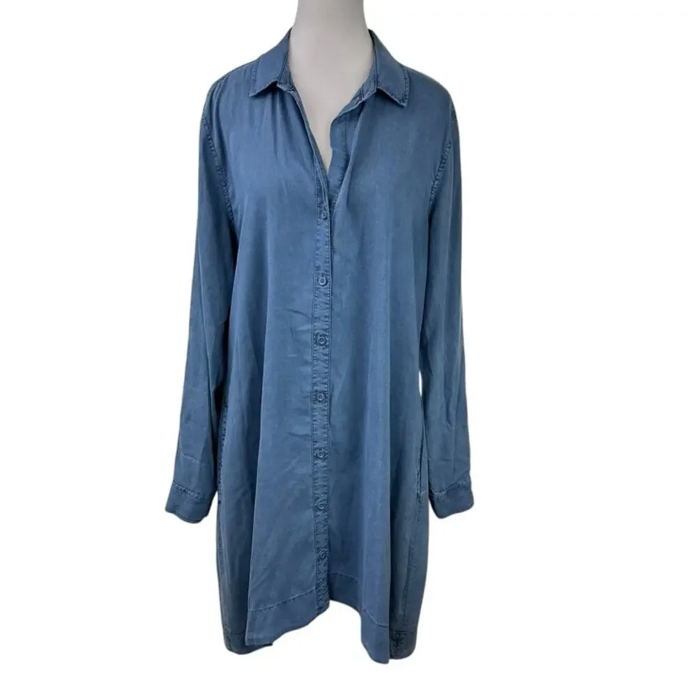 Cloth & Stone Farryn Laced Back Chambray Denim Tencel Shirt Dress Size Medium